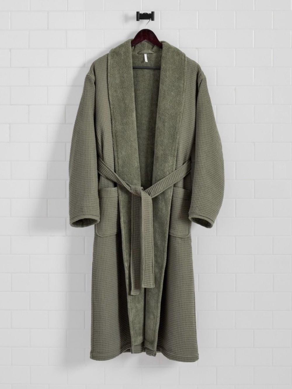 Pottery Barn Olive Green Waffle Knit Bath Robe